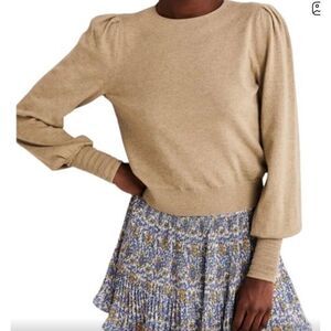 Boden Wool Blend Sweater Women’s Size 12 Large Pointelle Detail Tan Minimalist